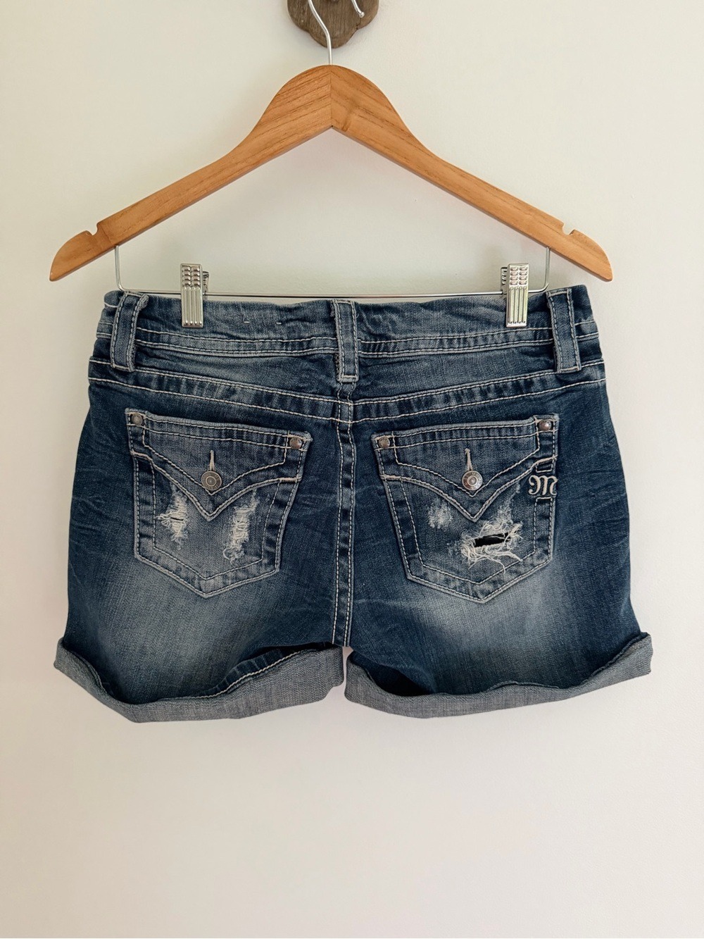 Miss Me Size 28 Distressed Cuffed Denim Shorts Y2K Western Low Rise